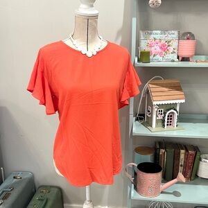 Spense Bright Orange Ruffle Sleeve Blouse